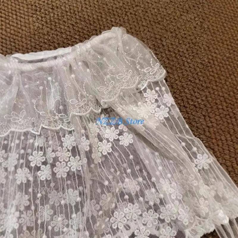 

T21F Womens Ruffle Lace Shirt Extender See Through Tieback Lace Underskirts Layering Half Slip Clothing Accessories Gifts