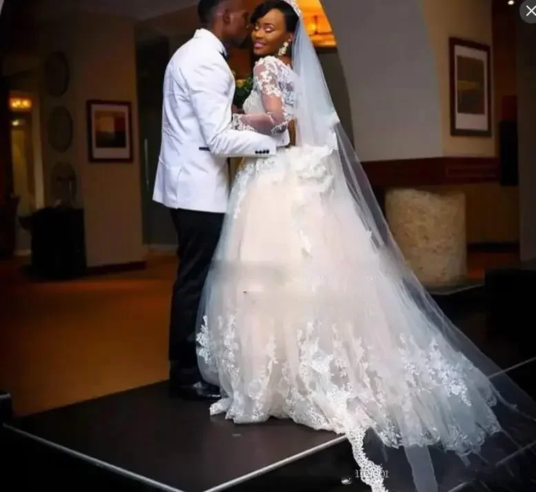 Customized Long Sleeves A-Line Wedding Dresses Sweep Train Garden African Bridal Gowns Vestidos De Novia