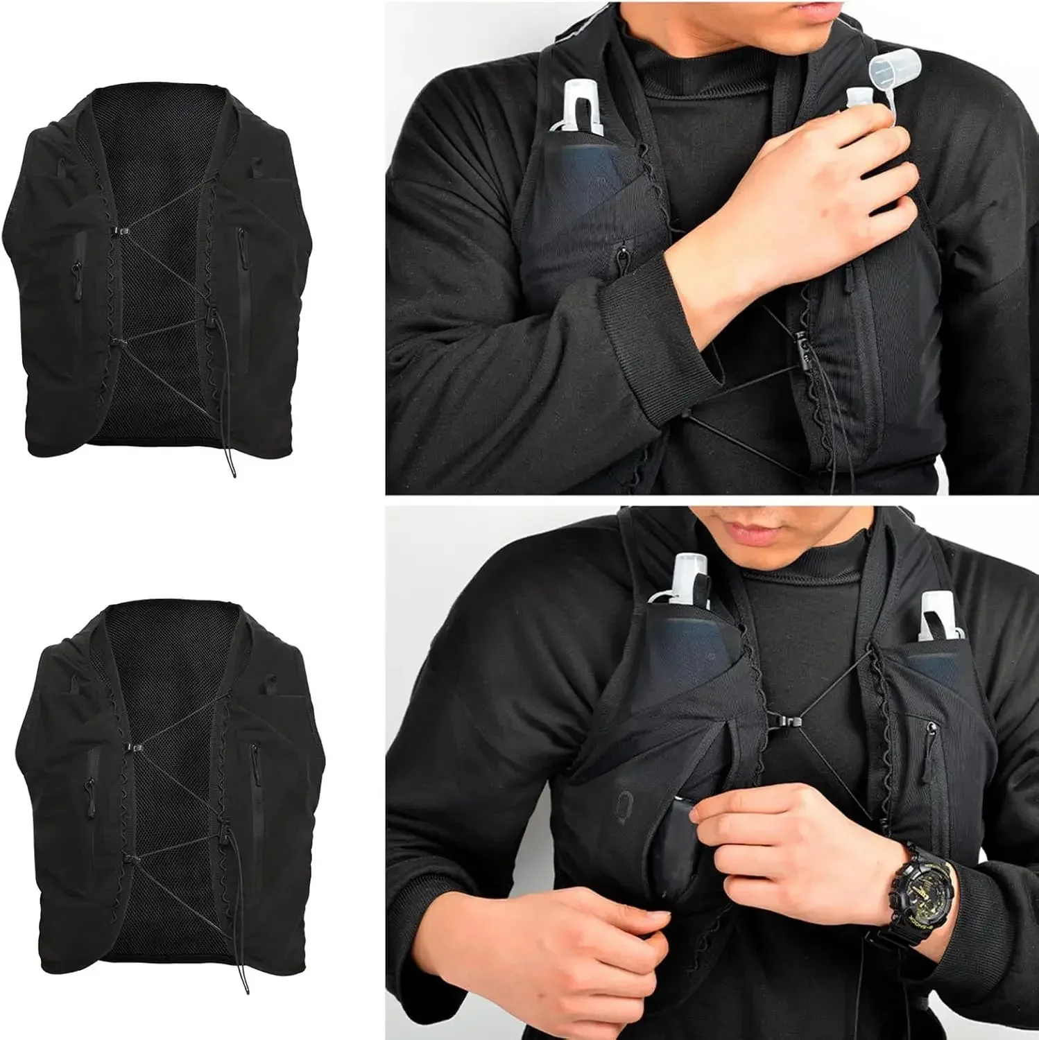 Confezione gilet idratatorio con 12 tasche interne per piccoli oggetti, telefoni, portafogli, chiavi e asciugamani per fare jogging, andare in bicicletta, escursioni