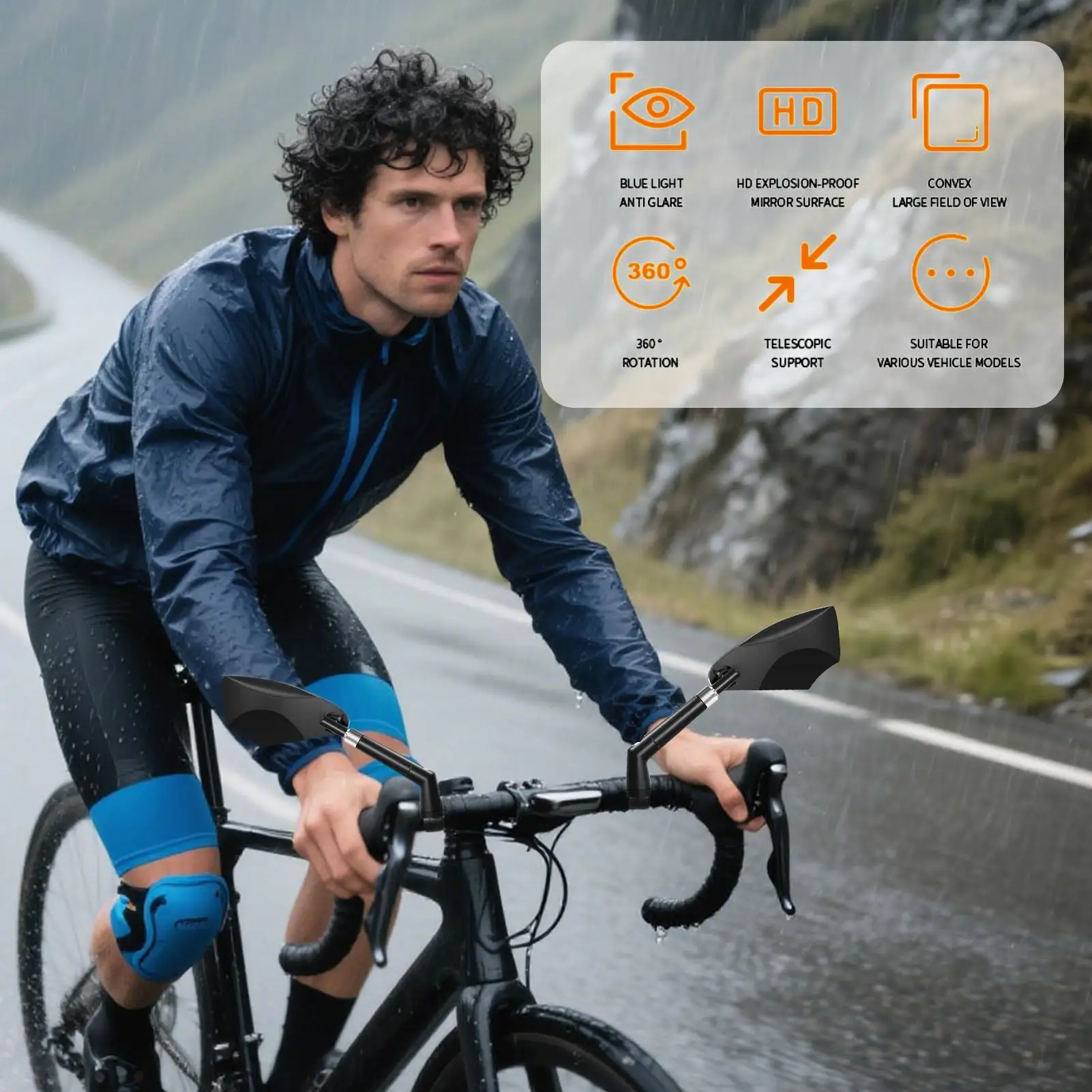 

Зеркало заднего вида для велосипеда, широкоугольные защитные зеркала, стеклянные противоударные портативные велосипедные аксессуары для дорожного туризма, поездок на работу