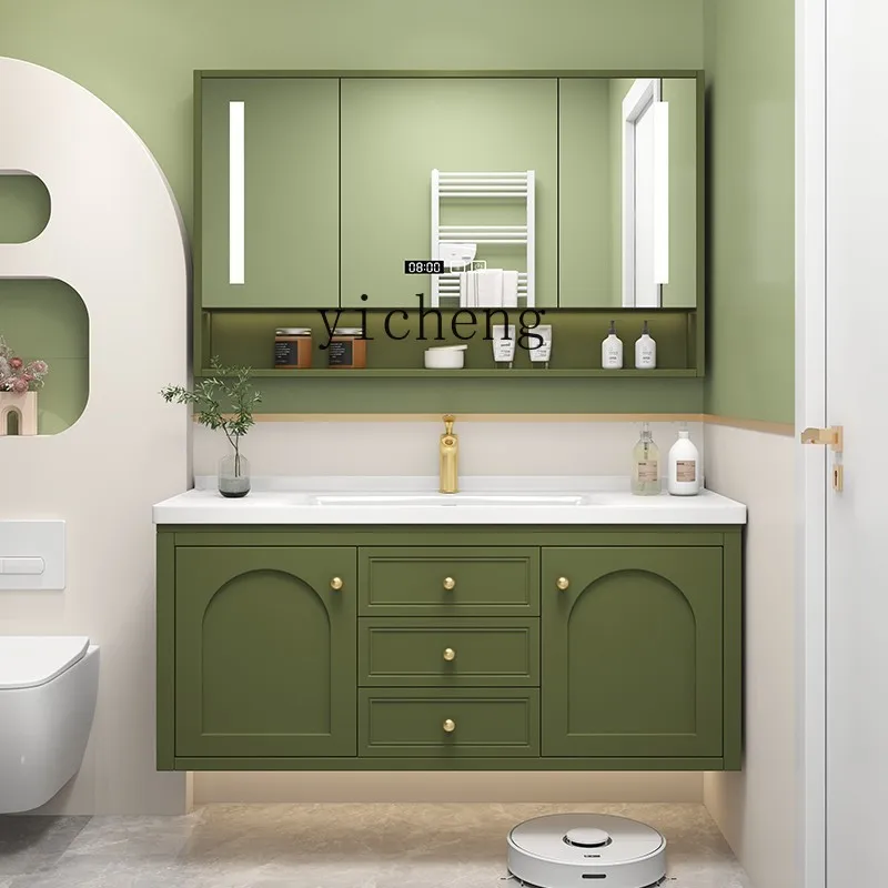 

LSL ceramic integrated basin bathroom cabinet combination green bathroom washstand hand face basin cabinet