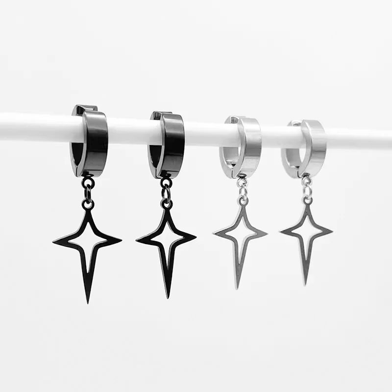 1 زوج جديد كليب على هوب أقراط للرجال النساء الفولاذ المقاوم للصدأ وهمية لا ثقب القرط قرط كبس الفضة الأسود الألوان Huggie هوب