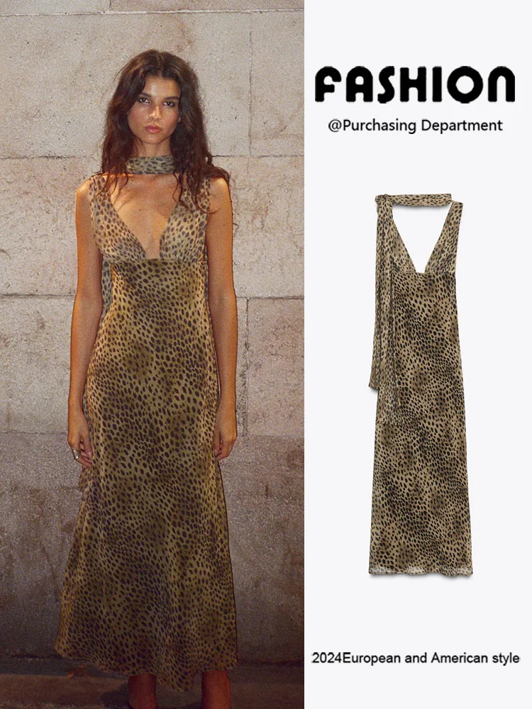 

New Autumn Animal Print Scarf Dr Svel Hanging Collar Women's Faion ZA2025 Printed Skirt Gown 86924 05