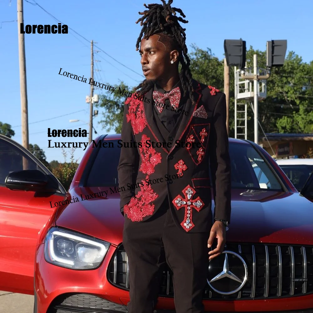 Terno masculino personalizado com cristais e diamantes, intrincados com strass, 3 peças, blazer para noivo, roupa masculina formal, slim fit, smoking para casamento.