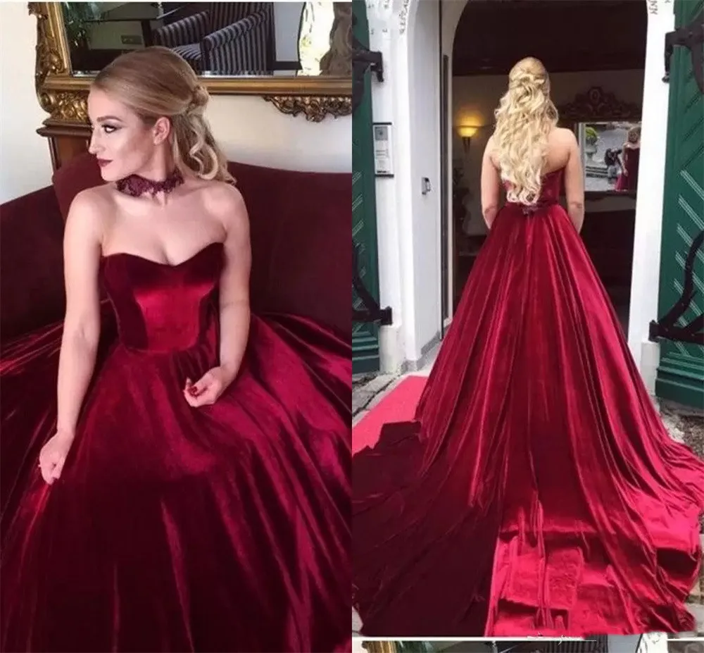 Evening Dress Special Occasion Dress Velvet Bandeau Sleeveless Long Trailing Simple Red Custom Color 2024 New Custom Color Make