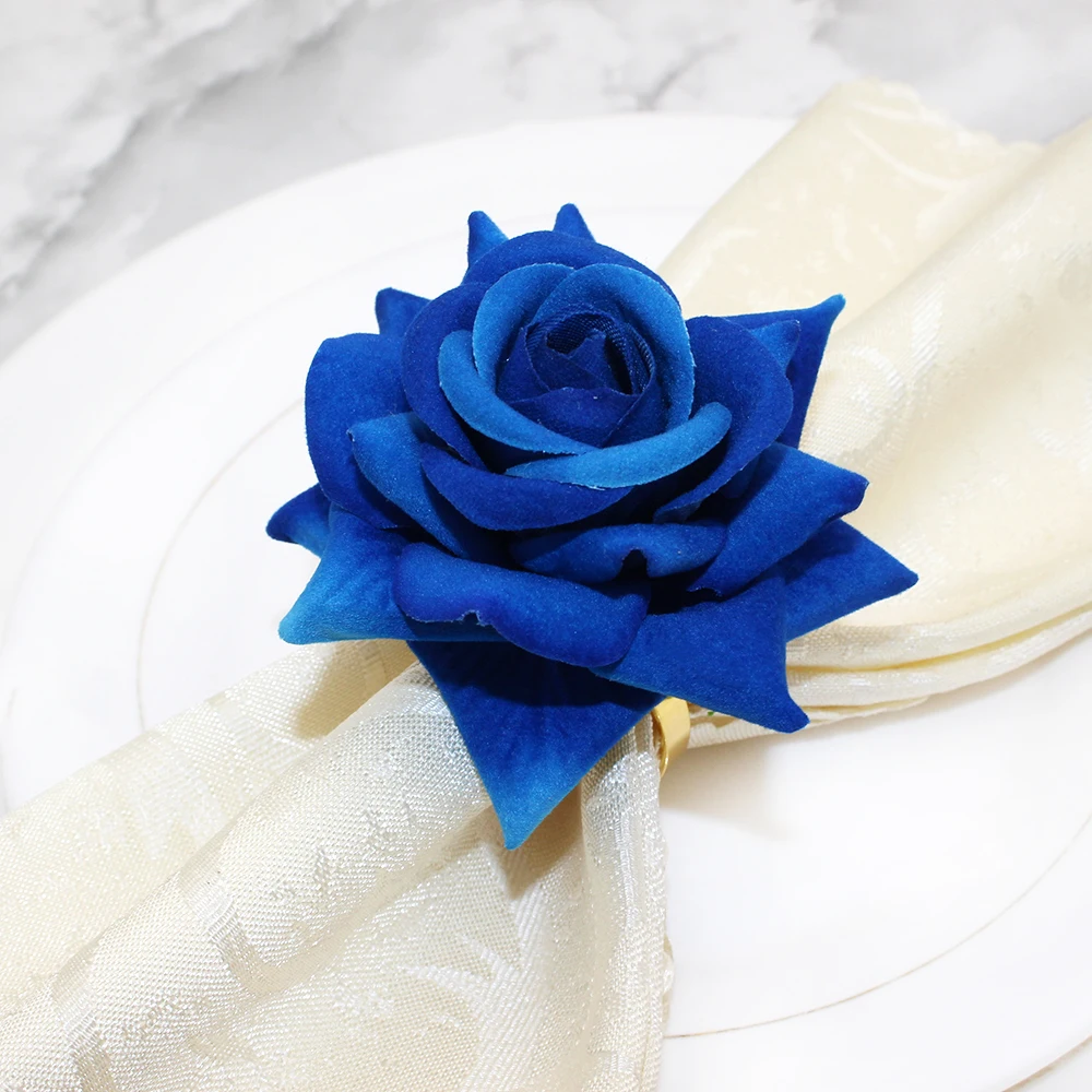 6Pcs Wedding Decoration Artificial Rose Flower Napkin Rings for Valentine\'s Day Bridal Shower Birthday Party Home Decor HWW01