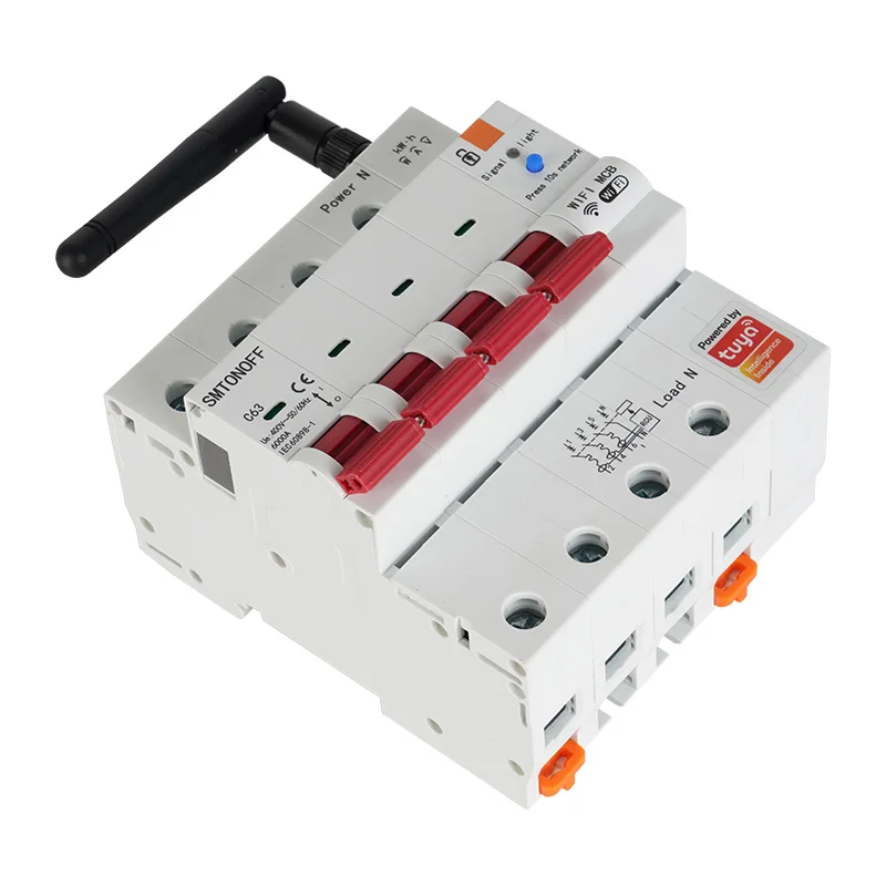Tuya Smart WiFi 4P MCB 63A RS485 Breaker Prepaid Meter Timer Switch Voltage Current Protector Voice Control Alexa Google Alice
