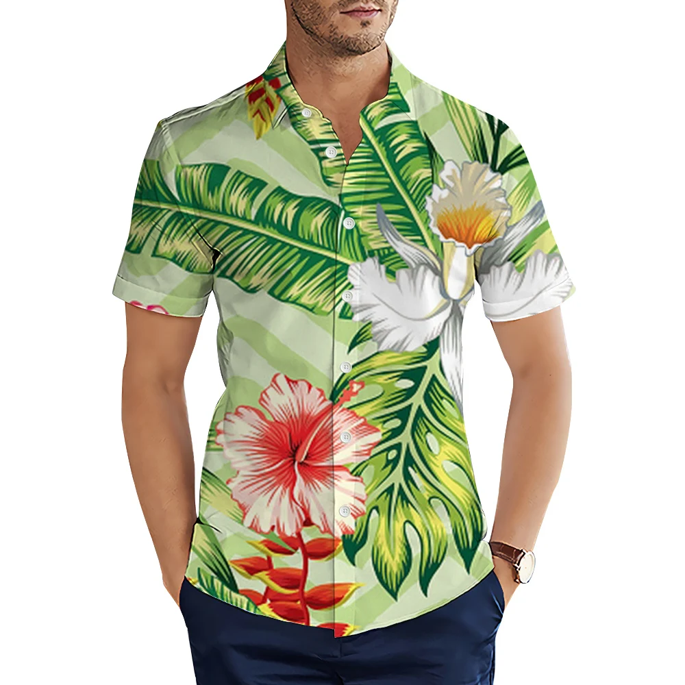 HX Hawaiian Beach Shirts Polynesia Monstera Leaves Floral Printed Casual Shirt for Men Clothing Ropa Hombre Dropshipping