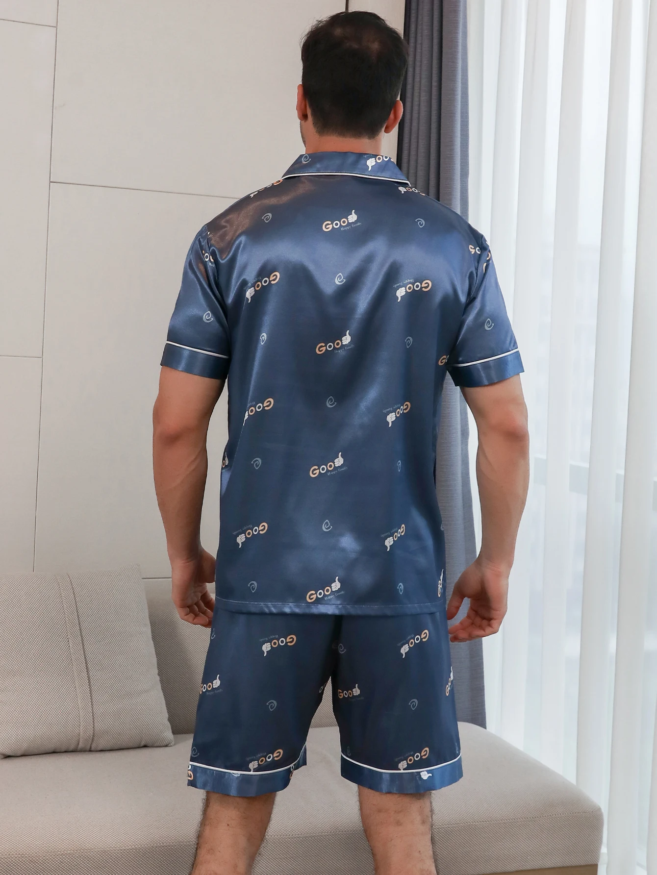 Two piece sets for men's pajamas summer short sleeved shorts English printed home clothes sleepwear set