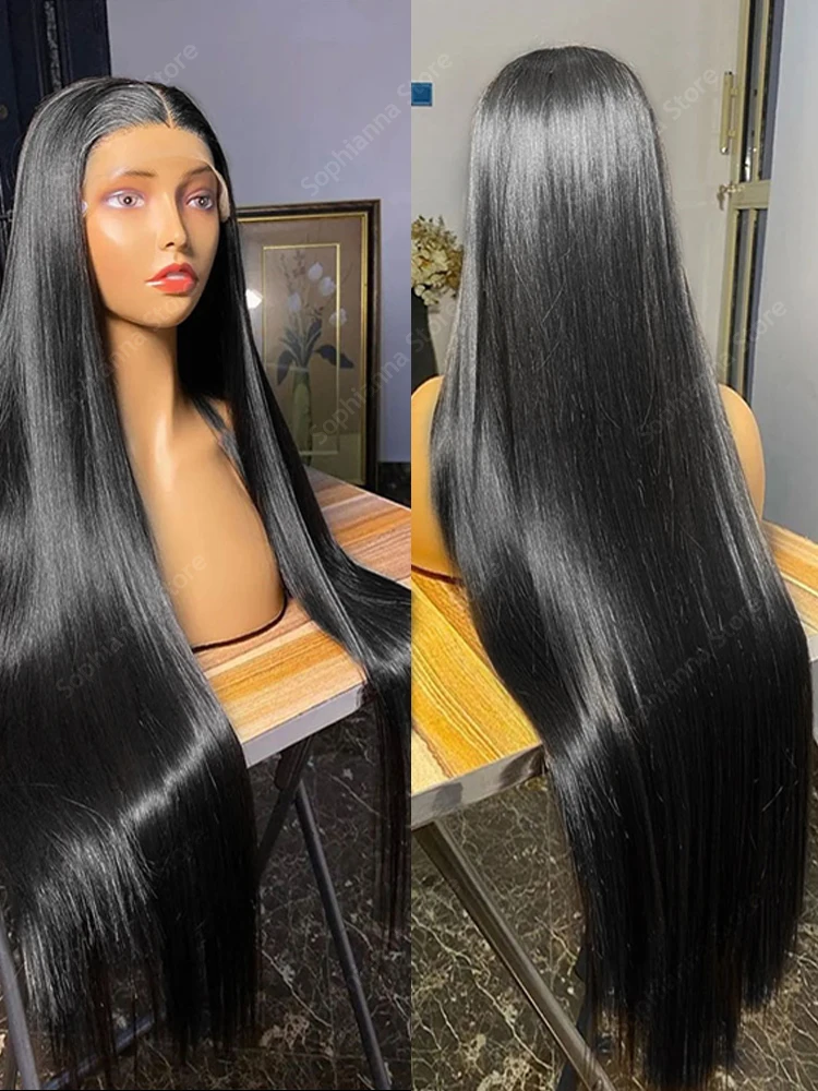 13x6 HD Transparent Straight Lace Frontal Human Hair Wig 30 40 Inch 13x4 Lace Front Wig PrePlucked For Women