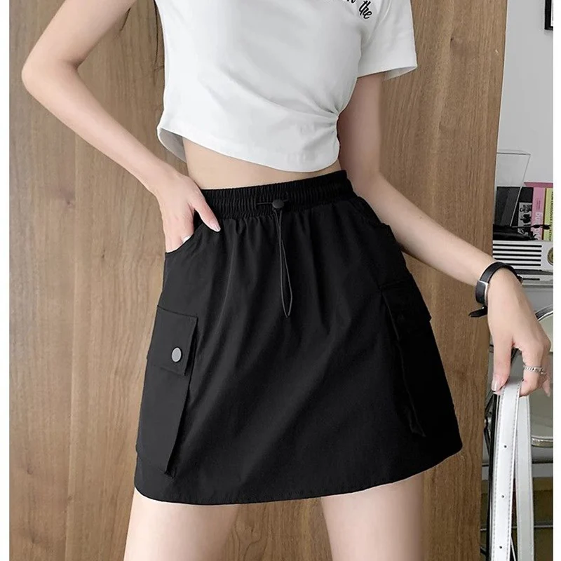 Summer Female Ins Gray Thin Quick Drying Skirts Pants Women Leisure Cargo Short Dress Girls Solid Color High Waist Skirts