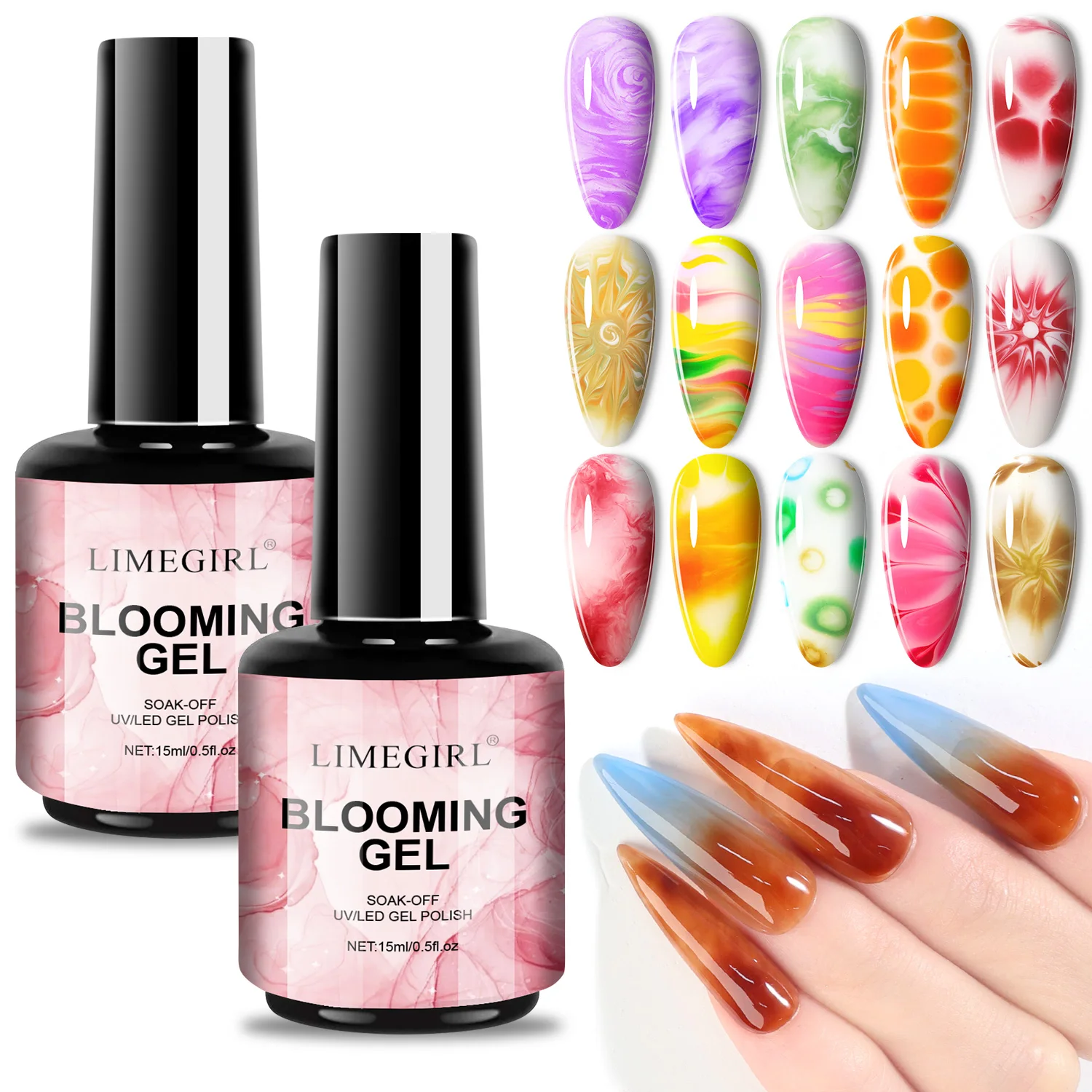 

LIMEGIRL 15ML Clear Blooming Gel Polish UV Soak Spread Marble Nail Polish Gel Paint Applicable Nail Art Design Gel