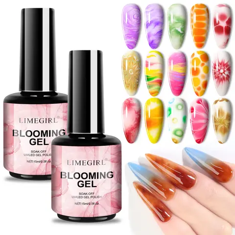 LIMEGIRL 15ML Clear Blooming Gel Polish UV Soak Spread Marble Nail Polish Gel Paint Applicable Nail Art Design Gel