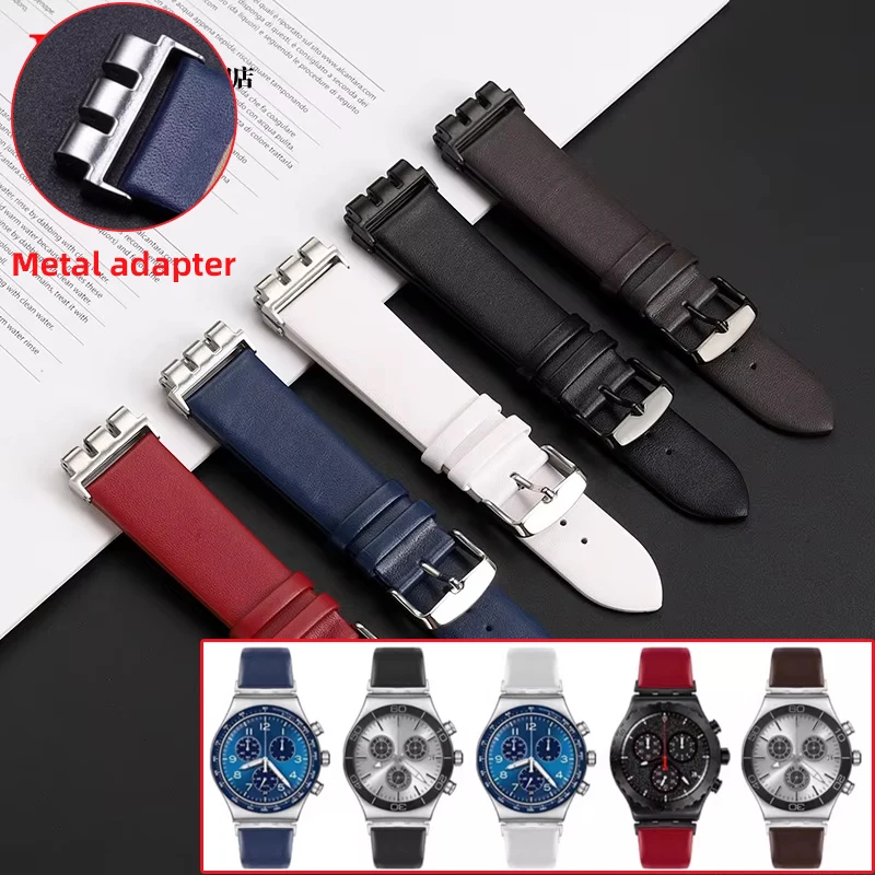 17mm 19mm 21mm cowhide watchband Men Women For SWATCH YCS YAS YGS IRONY Thin Genuine leather watch strap stainless steel adapter