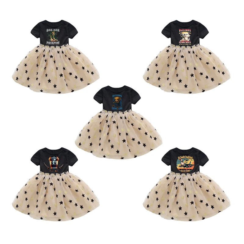 

Italian Brainrot T-shirt Dress Cartoon Anime Pattern Dress Summer Breathable Sweet Cute Puff Skirt Children's Birthday Gift