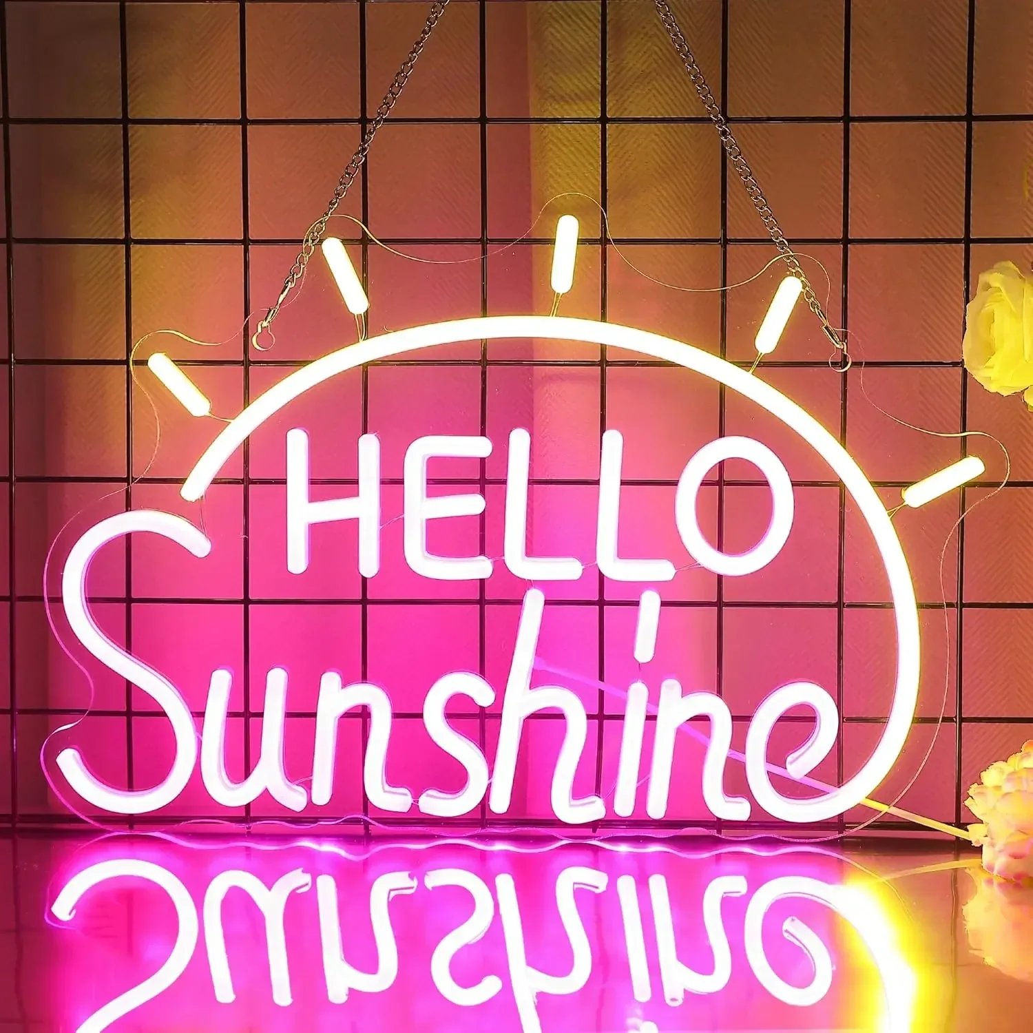

Hello Sunshine Neon Sign Dimmable LED Neon Light USB Night Light for Home Decor Bar Summer Beach Gifts for Friends Family