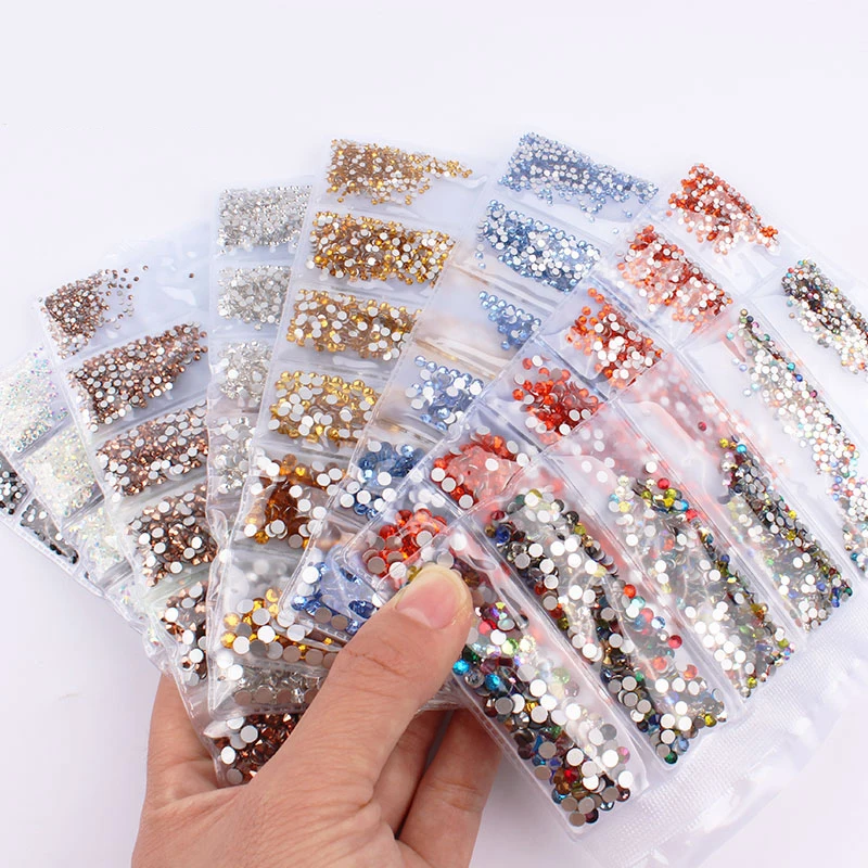 1728PCS Rhinestones For Nail Art Glass Multi-size Nail Crystal Rhinestone Nail Art Decorations Crystals Strass Charms