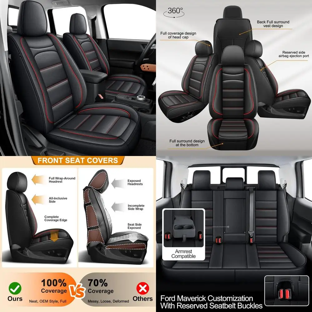 

Faux Leather Seat Covers for 2022-2026 Pick-Up Truck, Full Set, 5 Seats, Black & Red