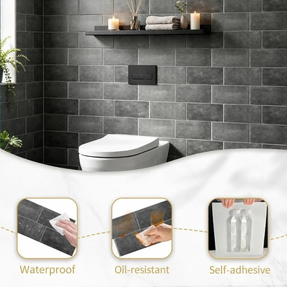 2PCS Self Adhesive Tile Sticker Thick PVC Material Multi Color Backsplash Film Water Oil Repellent Long Strip Design