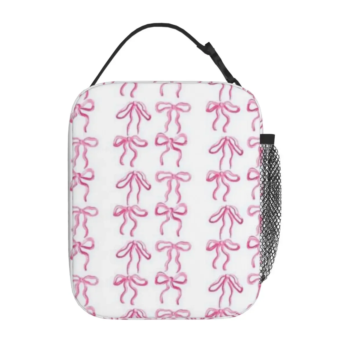 Bestselling 4 Pink Coquette Ribbons Ruffled Cooler Lunch Bag Daily Snack Storage Thermal Tote