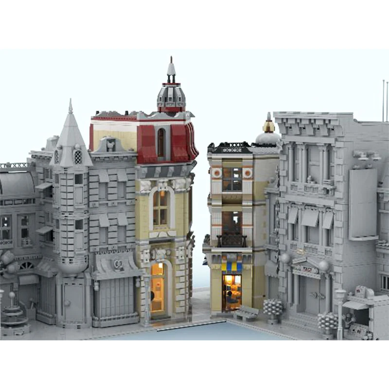 MOC- 158545   Klassieke Street Corner Alley Europese stad Street View modulaire bouwstenen Mini-architectuurmodellen Kid Brick Toys