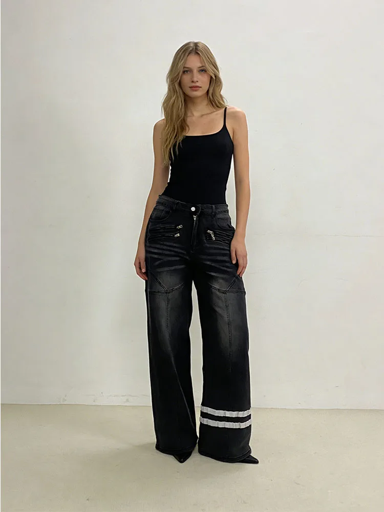 

High street ins retro washed street trendy fashion striped decorative jeans for men and women Gothic Y2k clothing