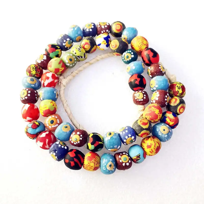 Amazing African Handmade New Trade Beads Colorful Painted Ball Lampwork Strand Colored Glaze Necklace TNL240