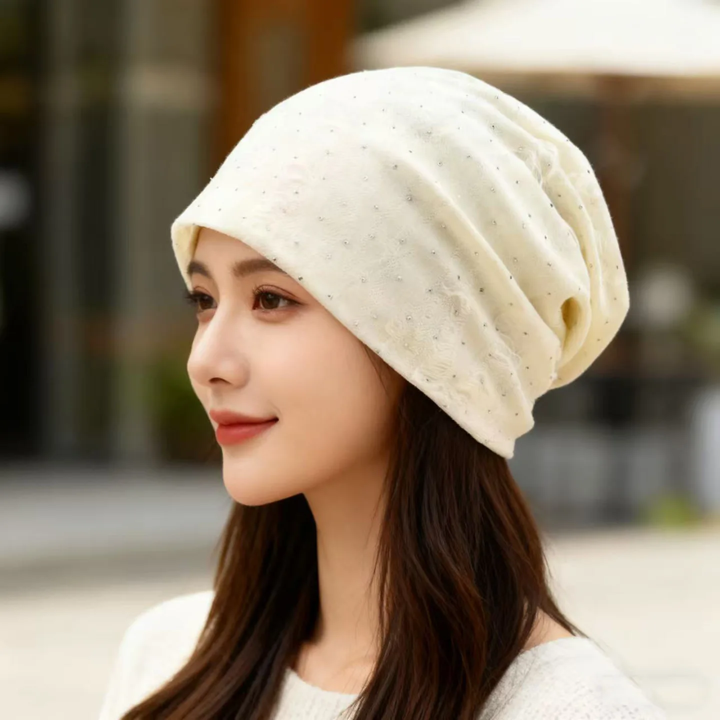 

Осенне-зимняя вязаная шапка-бини для большой окружности головы – женская модная черная шапка-балаклава с эффектом похудения лица, защищающая от холода