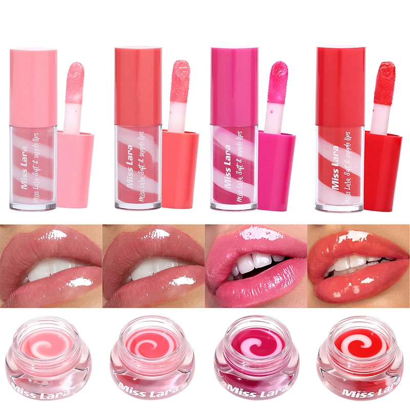 مجموعة ملمع شفاه حلزوني بلونين، مرطبة ومرطبة تدوم طويلاً لتعديل لون البشرة والإصلاح بشكل طبيعي