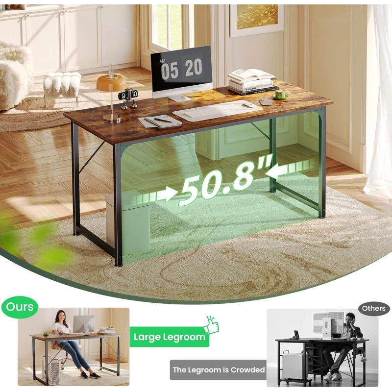 54 Inch Home Office Desk,Gaming Writing Work from Home Study Desk, Large Legroom, Sturdy Metal Frame, Modern Simple.