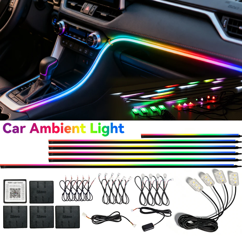 

RGB Symphony Atmosphere Lamp Car Ambient Light Flowing LED Interior APP Control Hidden Acrylic Neon Lamp For Universal Car Model