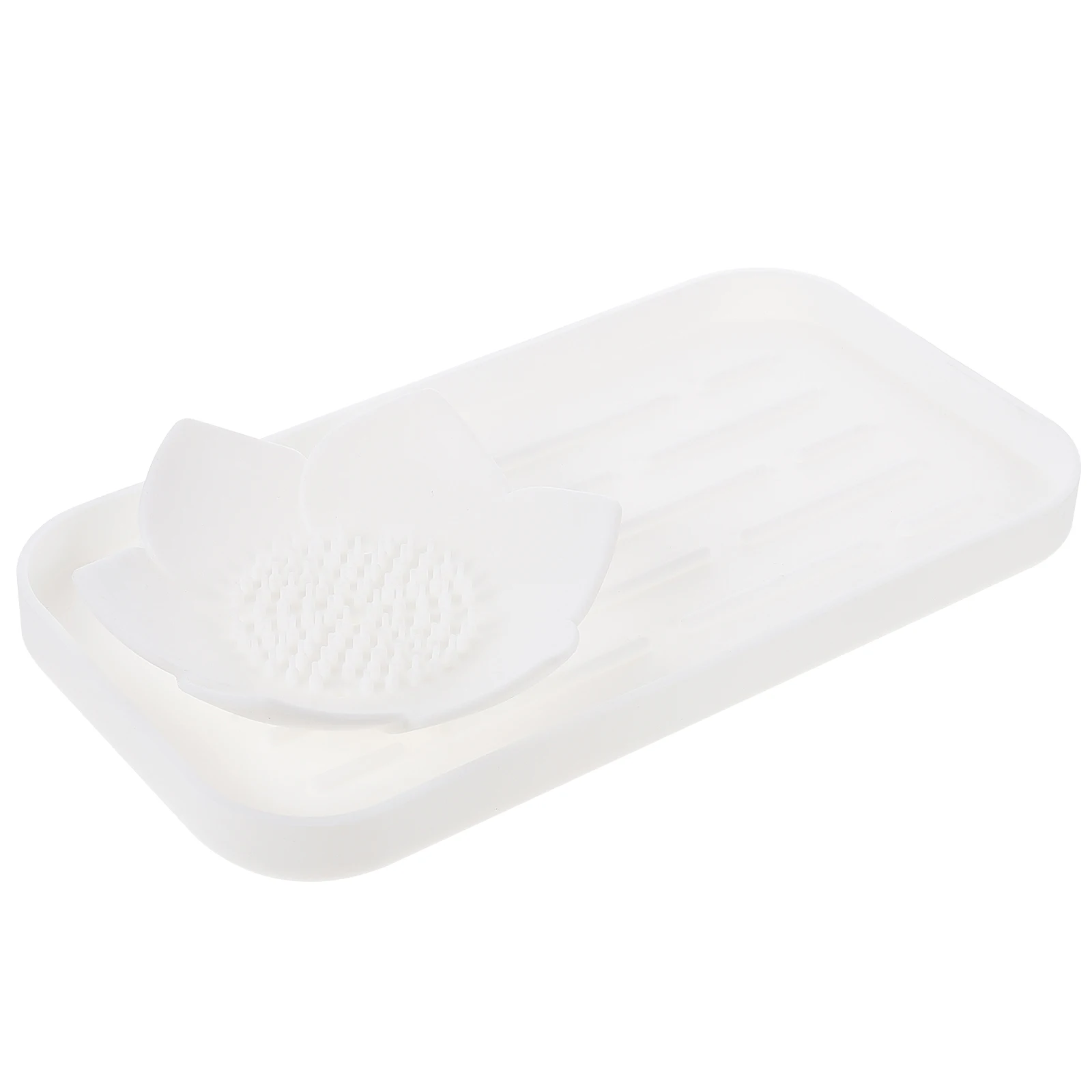 

Silicone Soap Dish Container for Bathroom Holder Kitchen Self Draining Square Shower White