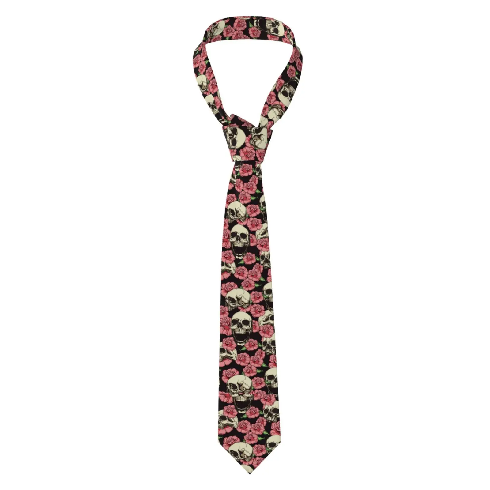 Men Slim Skull Rose Pattern Necktie Casual Party Costume Tie Unisex Fashion Accessory For Halloween Daily Wear