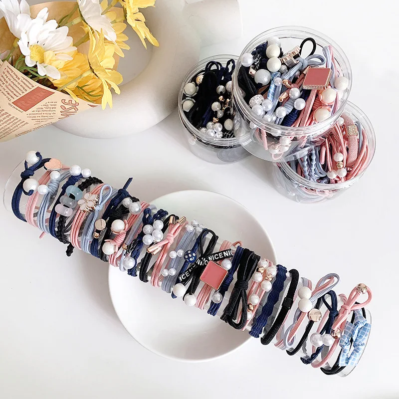 50/12PCS  Women Elastic Hair Ties Pearls Fashion Girls Scrunchies Ponytail Holder Rubber band Hair Rope Hair Accessories