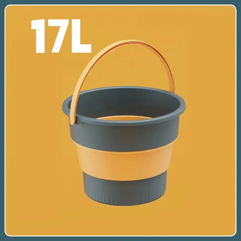 5/10/17L Folding Portable Bucket with Cover Car Wash Fishing Bathroom Tool Silicone Bucket Outdoor Camping Household Supplies