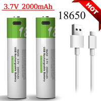 18650large capacity3.7V lithium rechargeable battery 2000mAH strong light flashlight with type-c port charging small fan battery