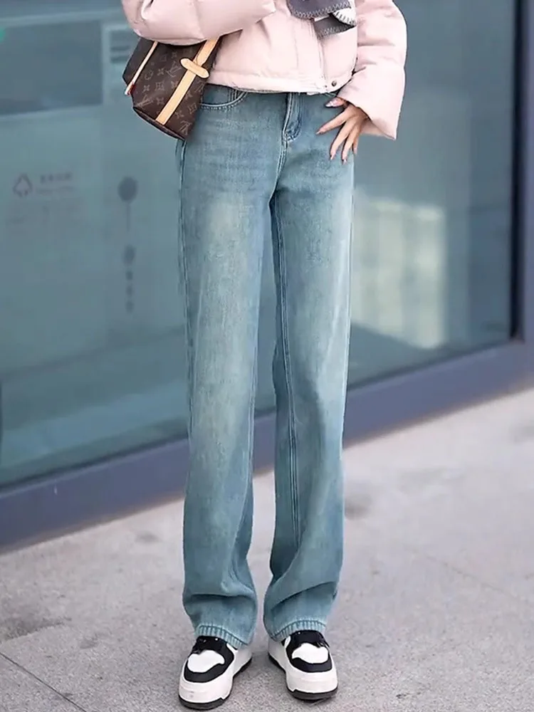 High Waist Wide Leg Jeans Women's Loose Fit Straight Cut Retro Slimming Denim Pants Autumn New Sle plus Size Casual Trousers