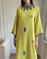 customized Elegant Long Sleeves Prom Dresses High Neck Pleated Satin Floor Length Party Dresses Evening Dresses