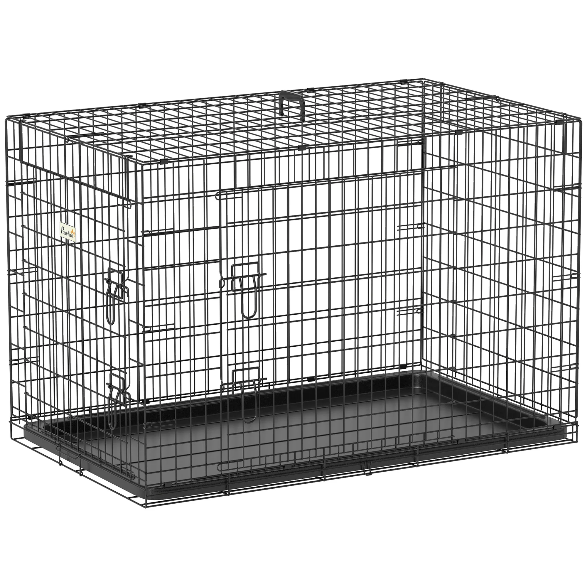 PawHut-Jaula de Transporte de Metal para Perro, 92x57x62,5 cm, color Negro