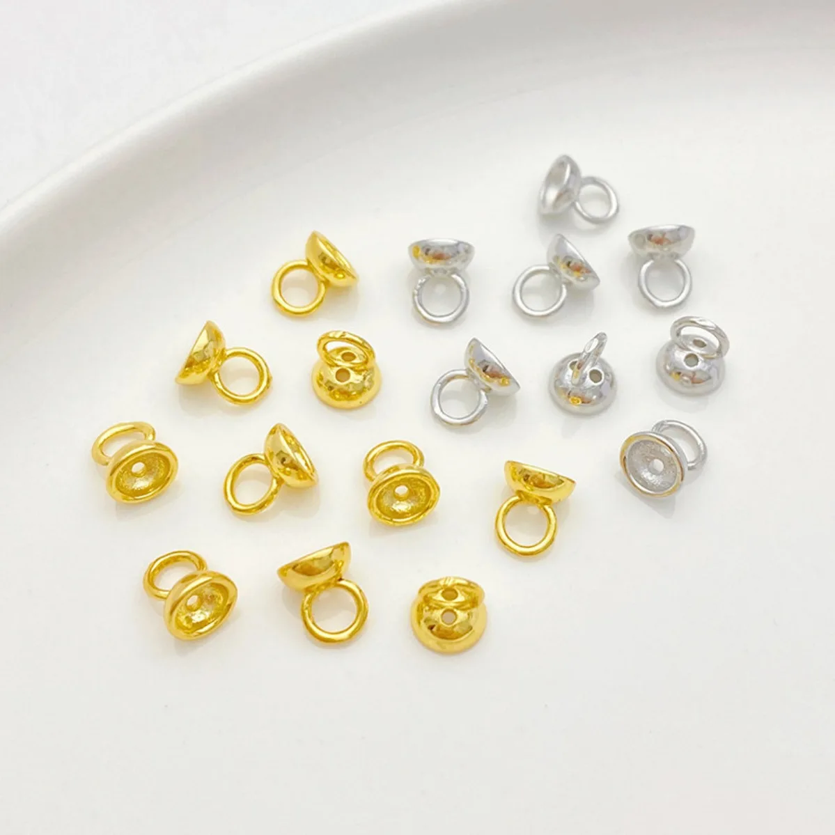 18K Gold Plated Bead Cap Hide Wire Loop Closed Jump Ring Pig Nose Clasp DIY Bracelet Necklace Making Supplies