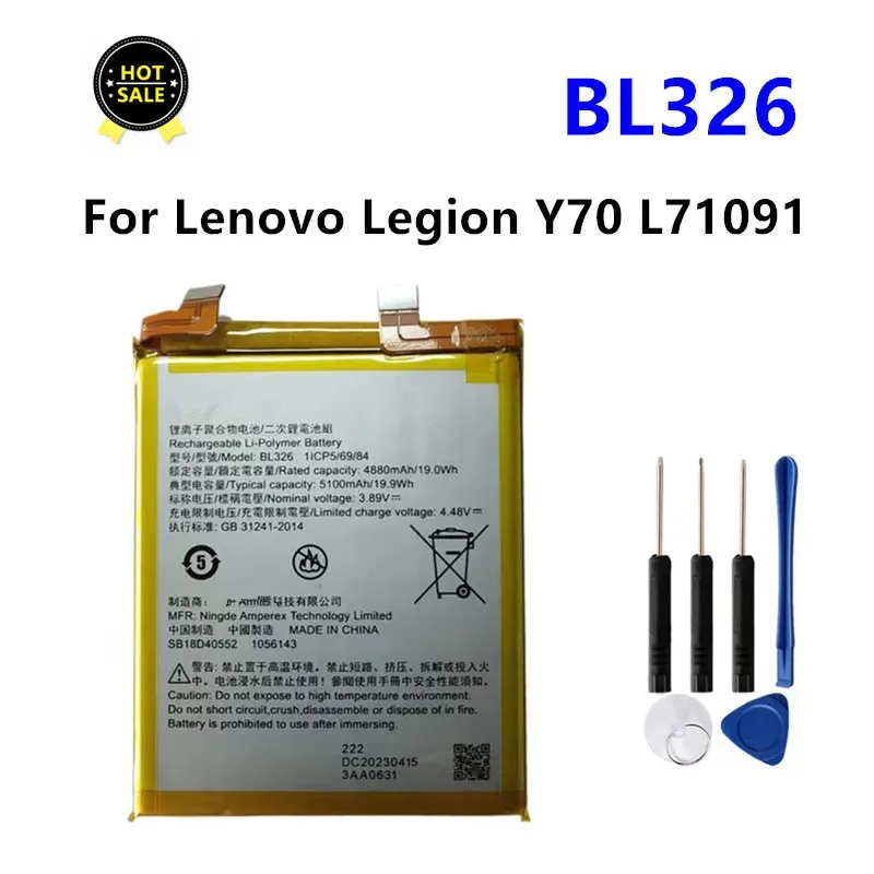 BL326 Battery 5100mAh Battery For Lenovo Legion Y70 L71091 Mobile Phone Batteries BL 326 +Tools