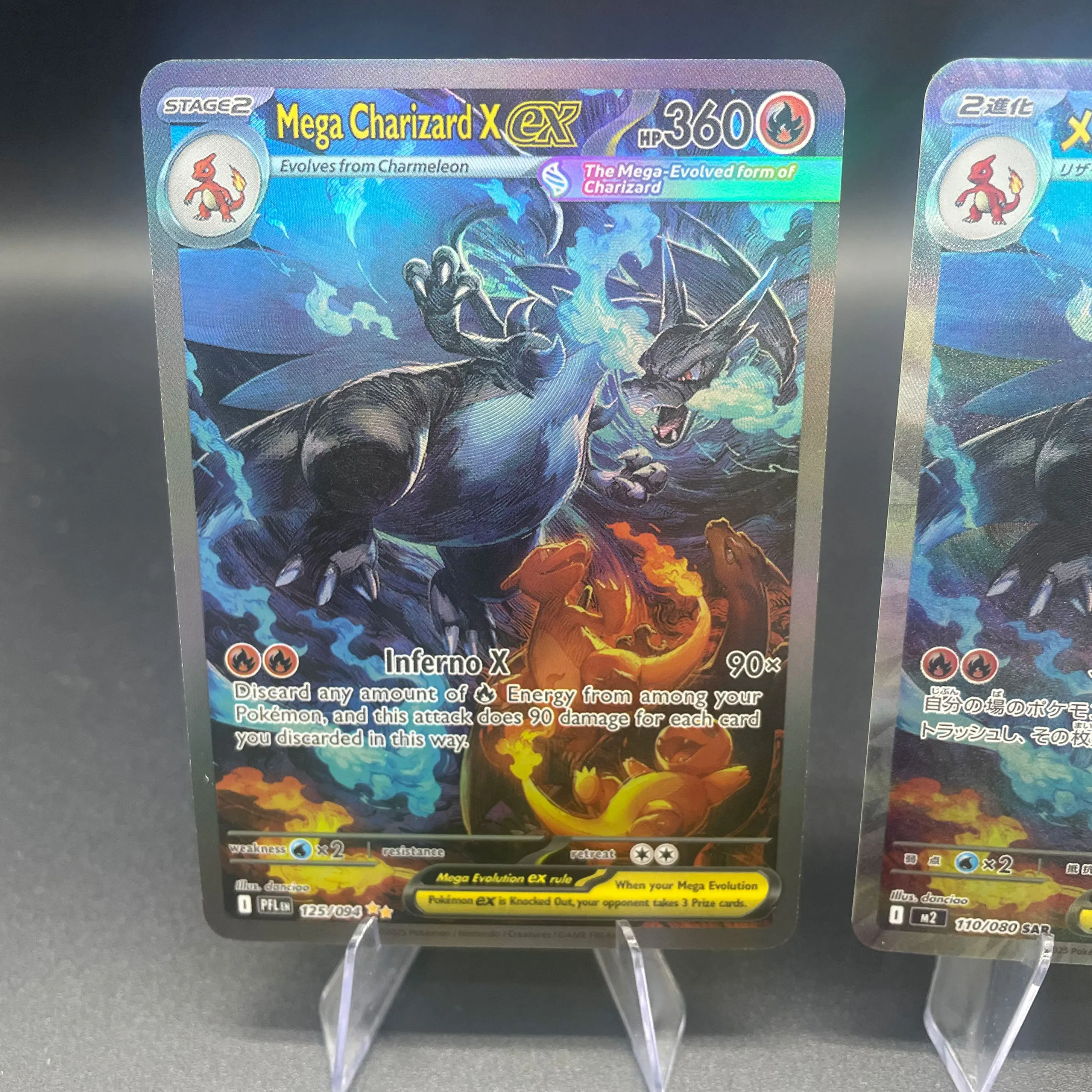1PCS DIY Self-made PTCG Japanese Version And English Version Mega Charizard X Refractive Color Flash Game Collection Card