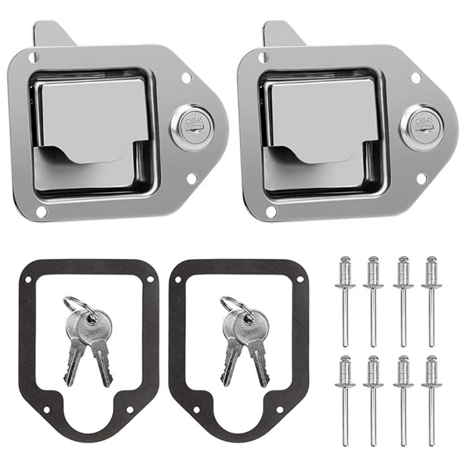 2Pcs Trailer Stainless Steel Paddle Door Latch With Keys Cabinet Lock For Truck Tool Box Door Lock RV Accessory 4-3/8