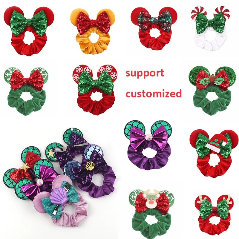 10 Stks/Partij Disney Christmas Mouse Ears Velvet Hair Scrunchies For GirlsWomen Sequins 4\