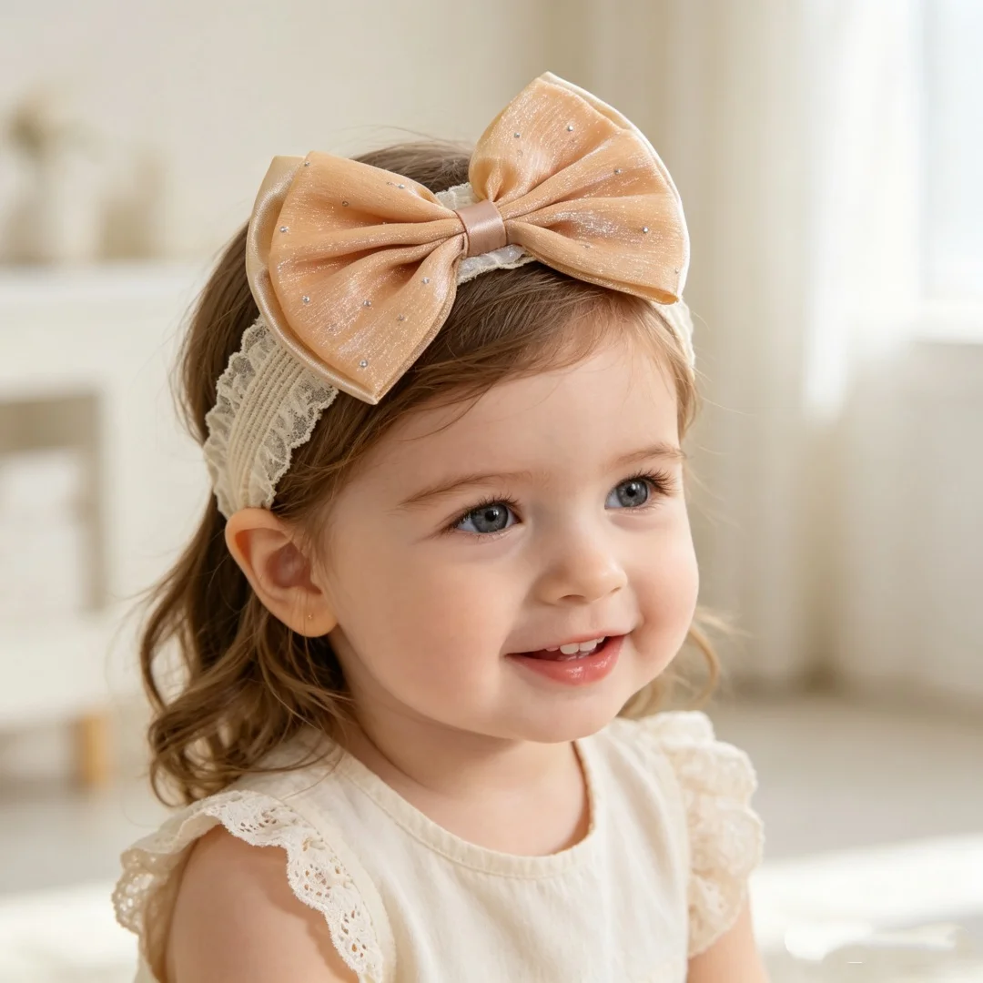

Glitter Rhinestone Tulle Big Bow Baby Headband Elastic Lace Hairband Infant Toddler Girls Princess Hair Accessories Newborn