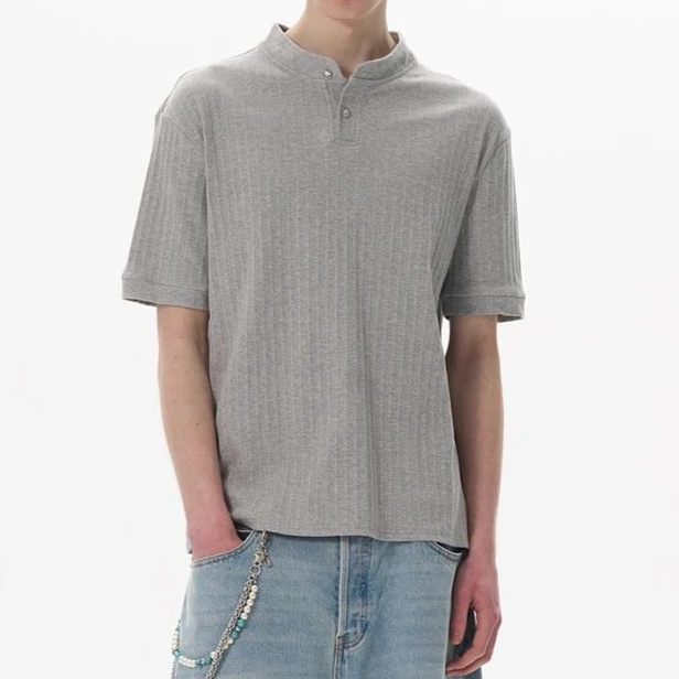 

Gray Breathable Crew Neck Basic Knitted Short Sleeve T-Shirt