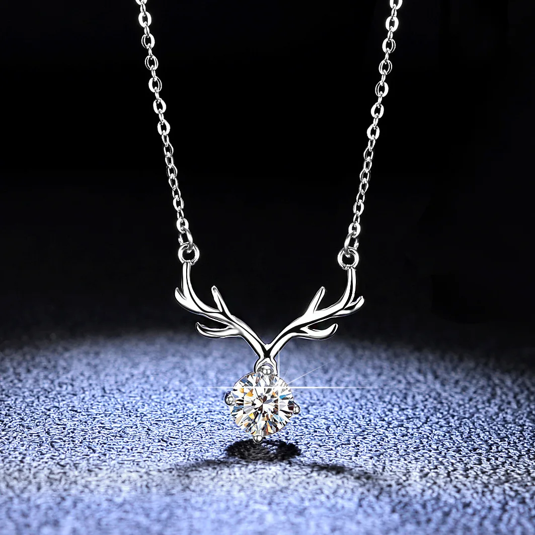 

18K Gold Pendant with Mozambique Diamond Necklace for Women, with Your Antlers All The Way. Platinum PT950 Diamond Pendant