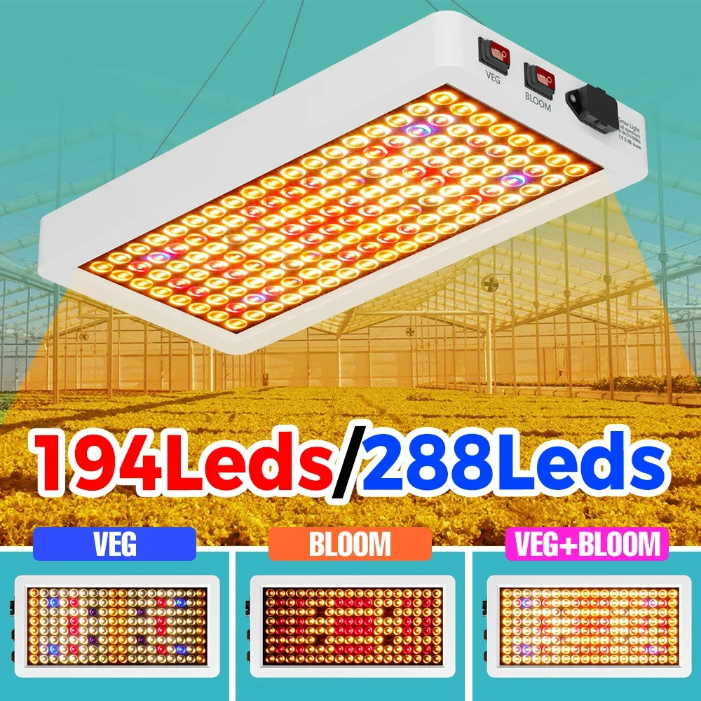 

Полный спектр, 288 светодиодов, светильник для выращивания растений, 100-270 В, черный/VEG, 2 режима, квантовые доски, гидропонные рассады, заполнение роста, культивирующие лампы