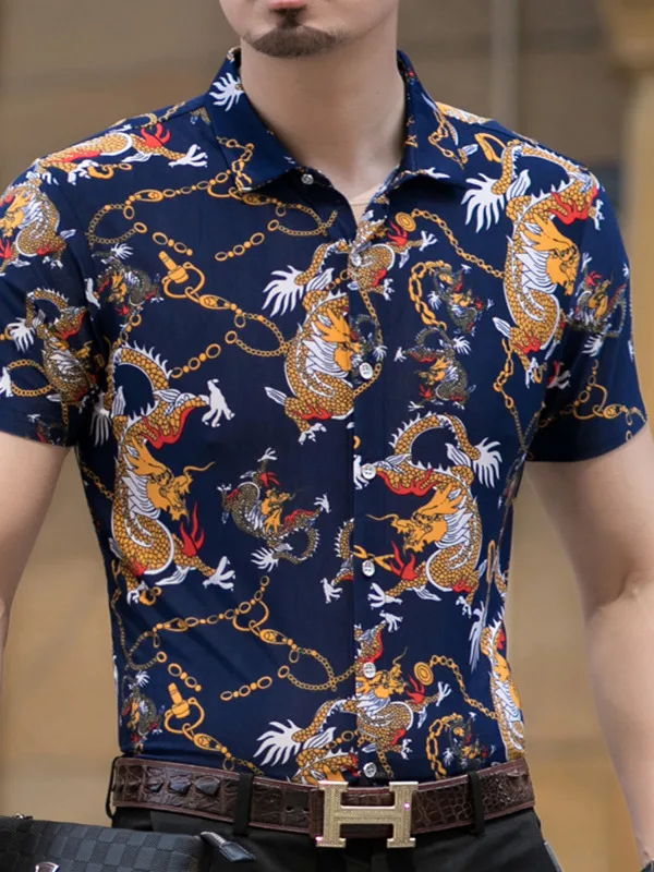

Printed f Sve Cardigan Men's Flip Collar irt Summer Loose Fit Regular Length Button Closure Casual Faion