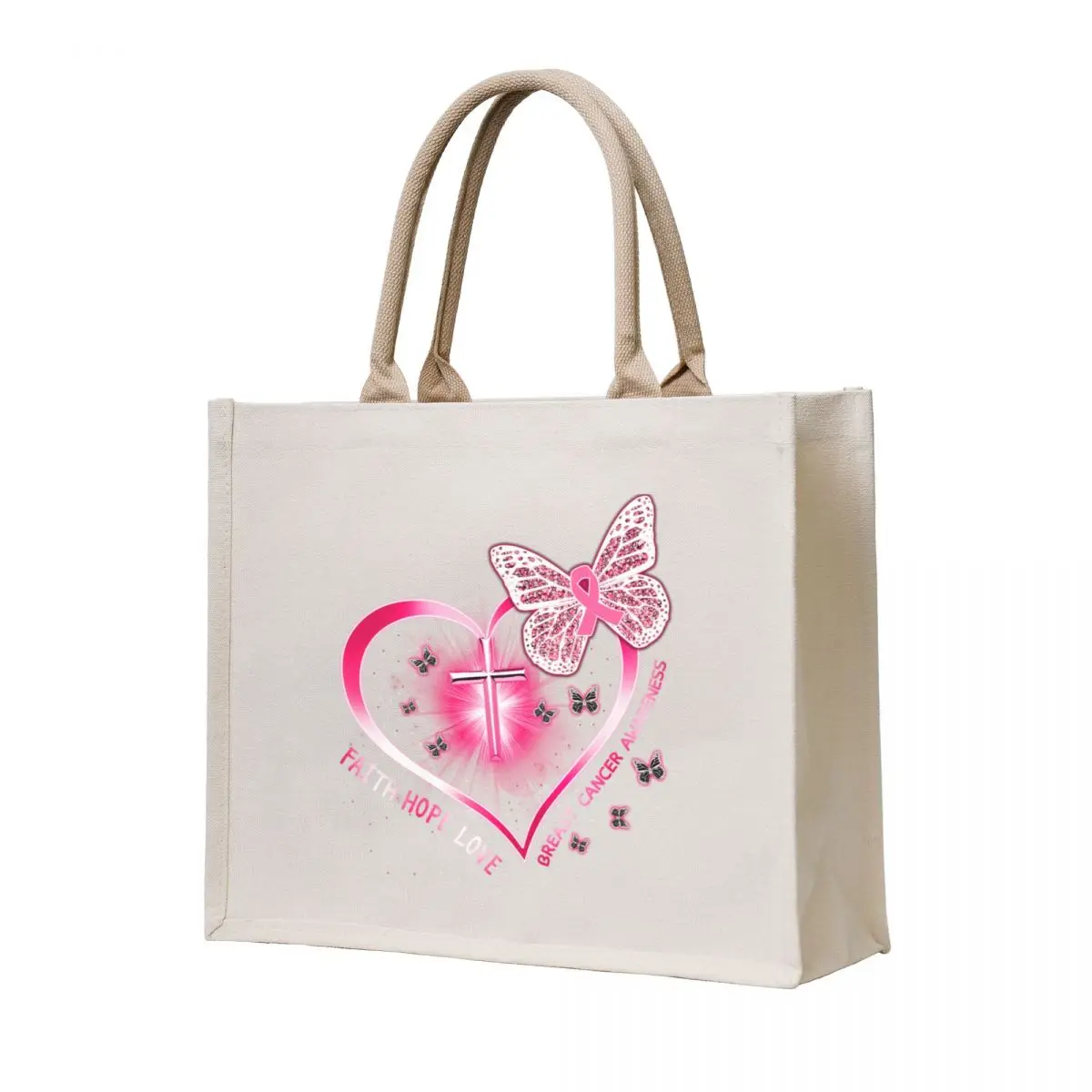 Faith Hope Love - Breast Cancer Awareness Tote Bag Big bag women Customizable tote bag Eco cute pouch